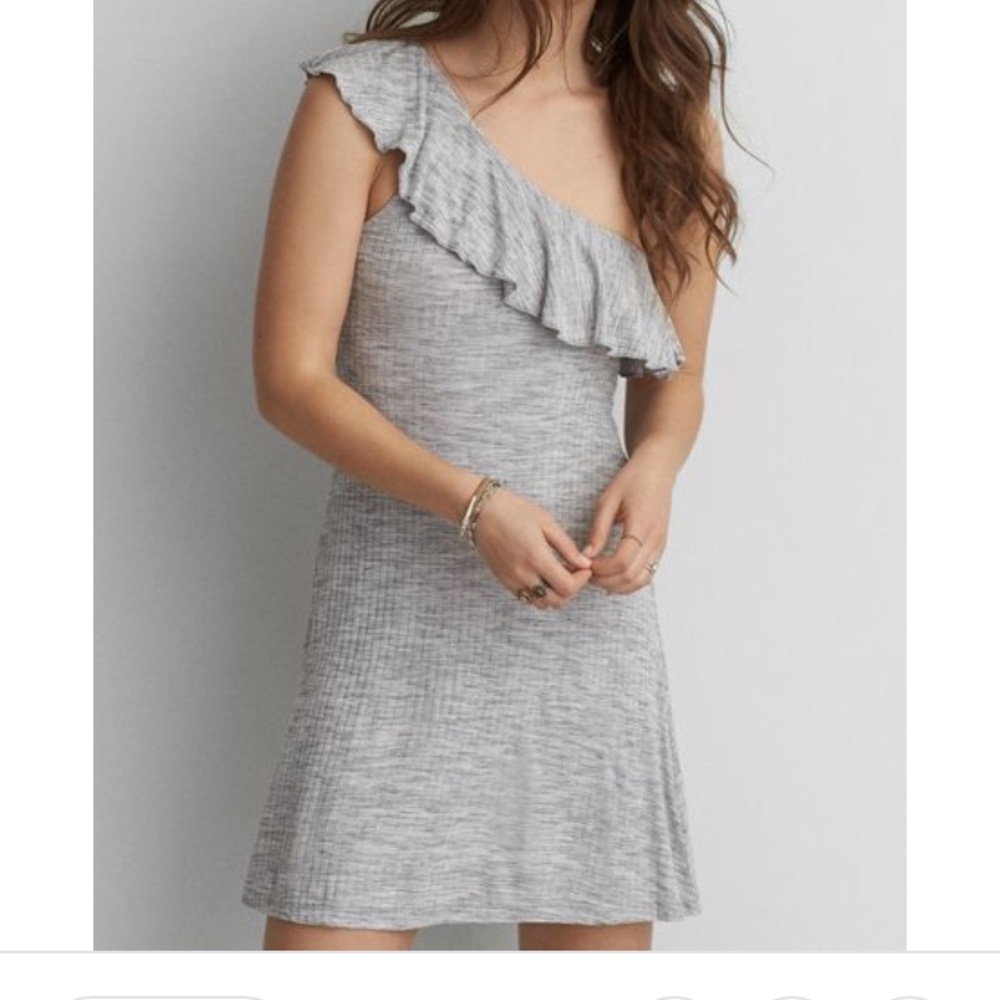 BNWOT AEO Grey One Shoulder Ruffle Knit Dress